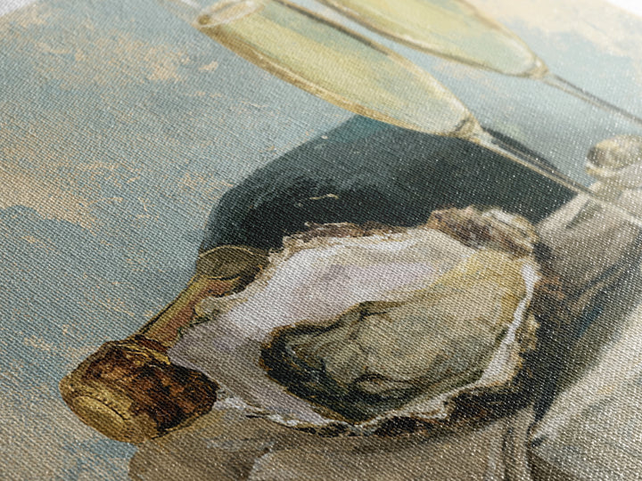 Elegant Oyster and Champagne Still Life Framed Canvas Print, Dining Room Art, Kitchen Prints, Dining Room Decor, Oil Painting, DRA-3x2-59