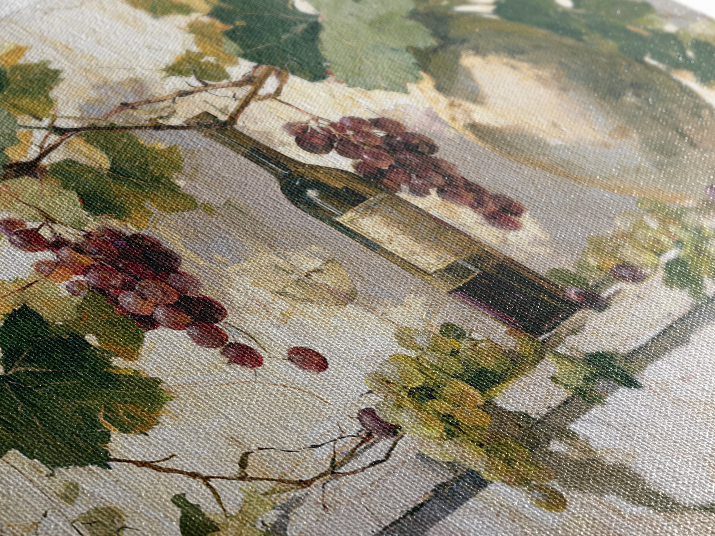 Botanical Grapevine with Leaves and Fruit Canvas Print, Dining Room Art, Abstract Wall Art, Dining Room Decor, Oil Painting, DRA-3x2-73