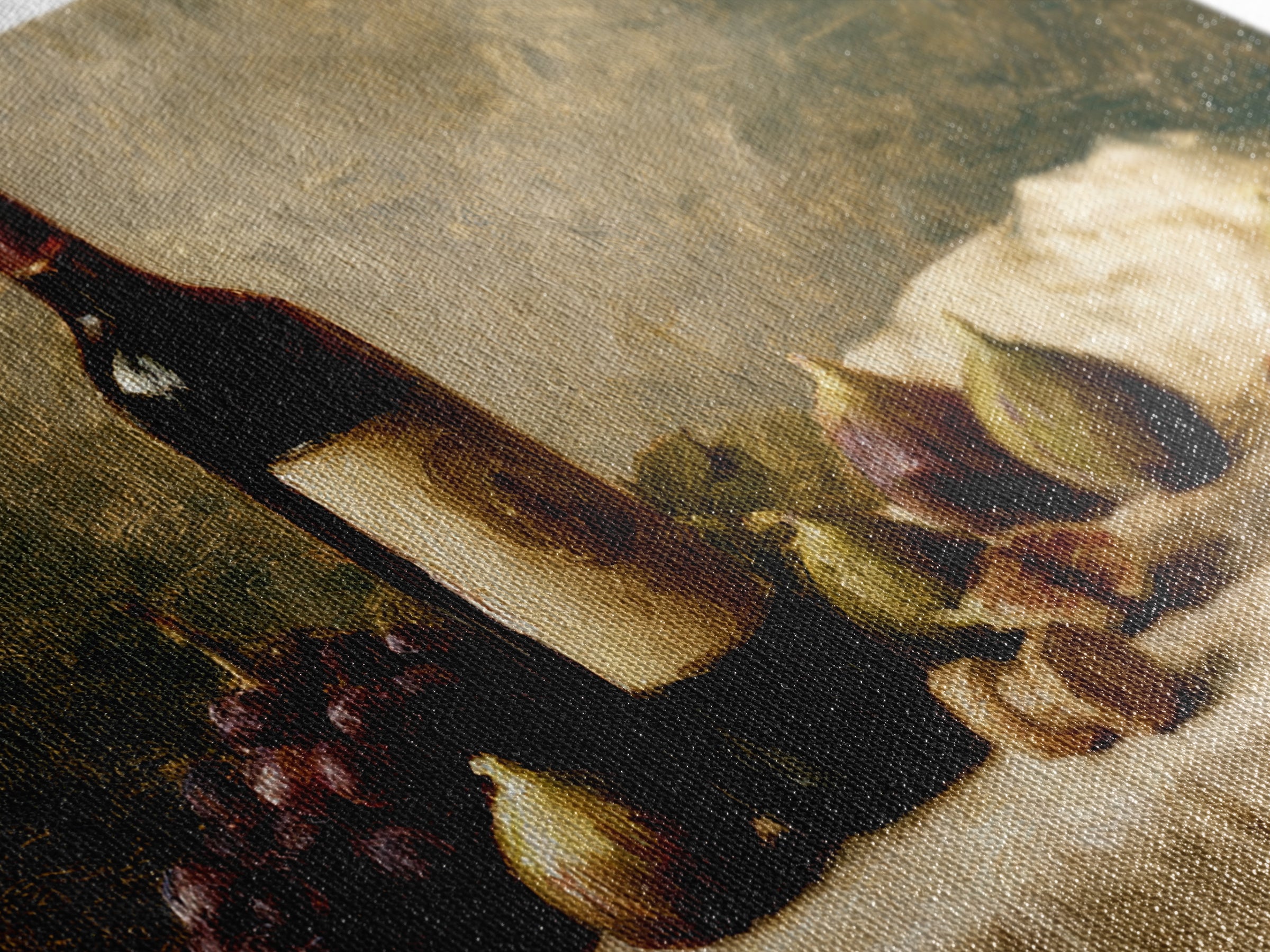 Wine Bottle and Figs on a Linen Framed Canvas Print, Dining Room Art, Kitchen Art, Dining Room Decor, Abstract Art, Dining, DRA-3x2-79