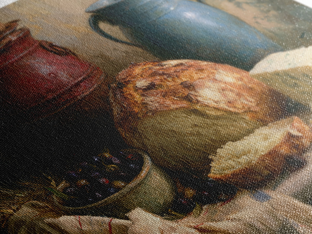 Rustic Bread Olives and Cheese Still Life Canvas Print, Dining Room Art, Watercolor Painting, Dining Room Decor, Dining, DRA-3x2-82