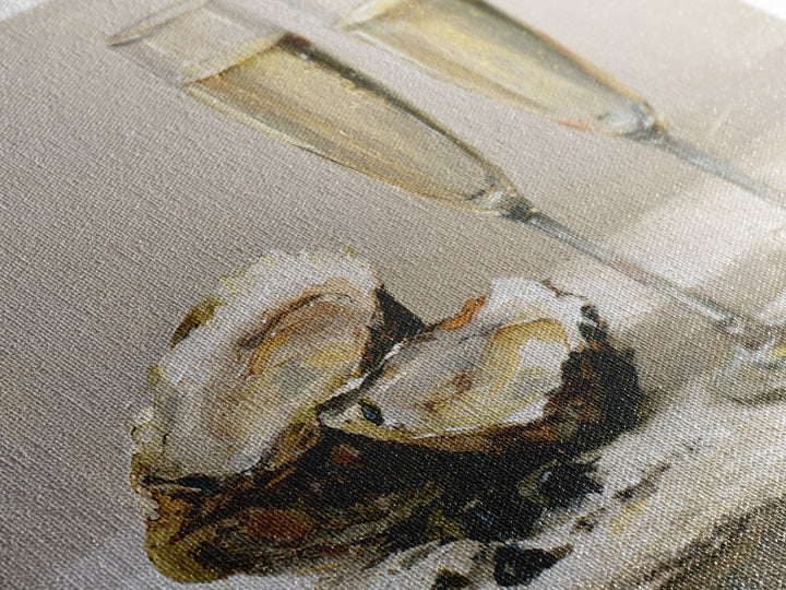Elegant Oyster and Champagne Still Life Canvas Print, Dining Room Art, Neutral Decor, Dining Room Decor, Fine Art, Dining, DRA-3x2-83