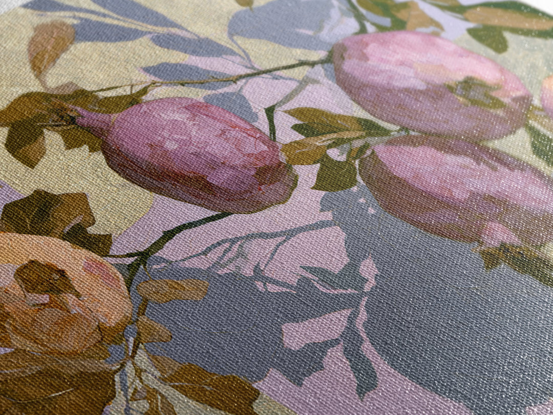 Pomegranate and Gold Leaf Botanical Study Canvas Print, Dining Room Art, Coastal Decor, Dining Room Decor, Fine Art, Dining, DRA-3x2-84
