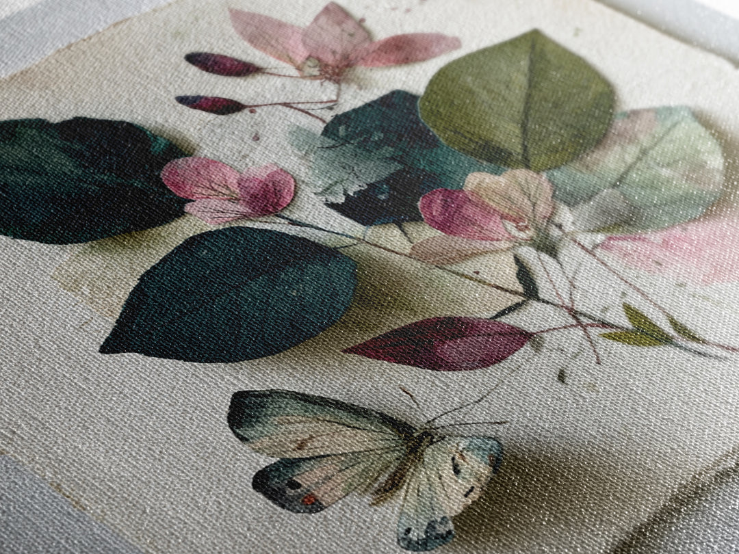 Botanical Collage with Butterflies and Old Paper Canvas Print, Eclectic Art, Wall Art, Living Room Decor, Fine Art, Eclectic, ECL-1x1-13