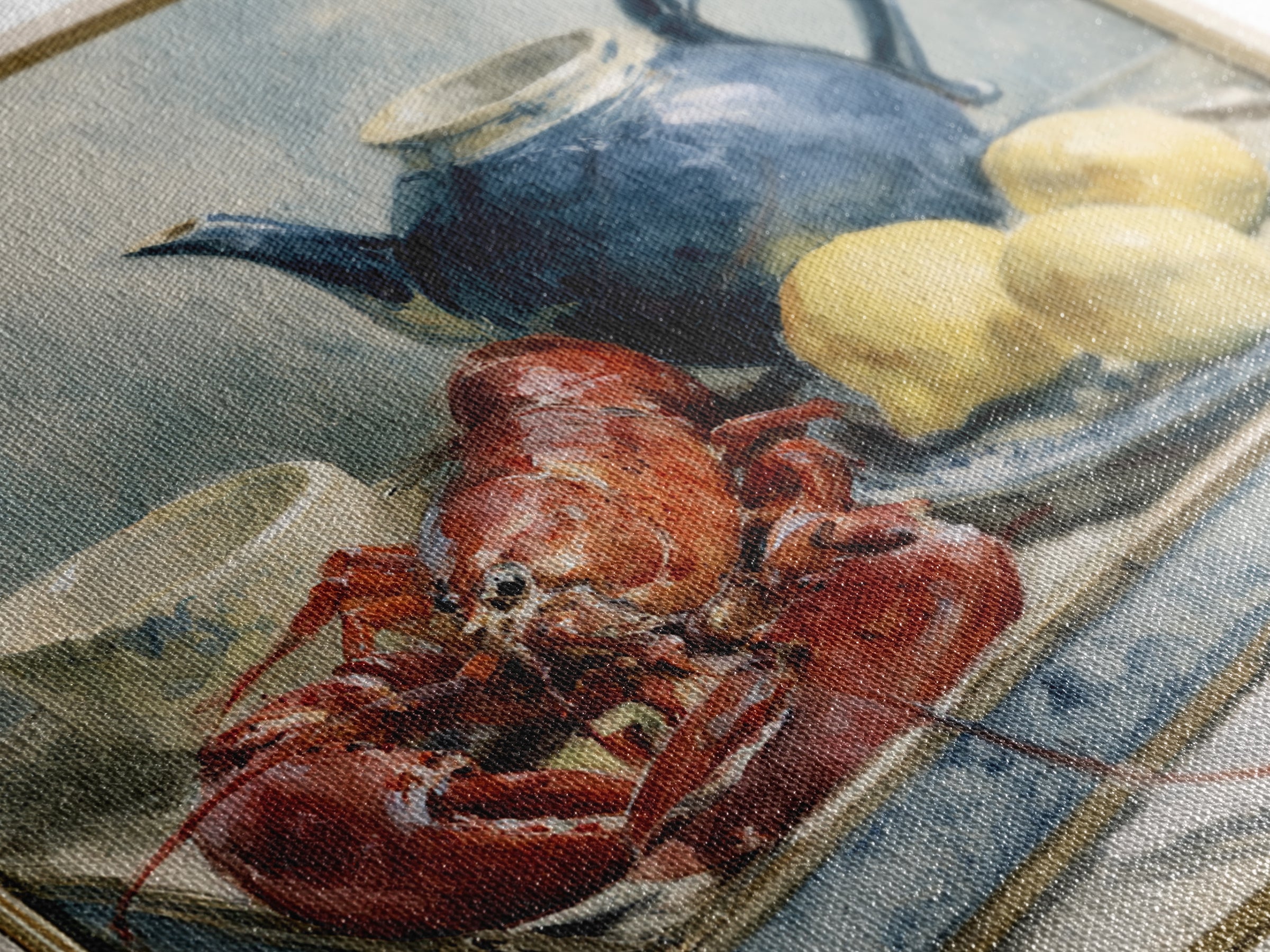 Unexpected Lobster and Lemons Still Life Framed Canvas Print, Eclectic Art, Fine Art Print, Living Room Decor, Abstract Art, ECL-1x1-42