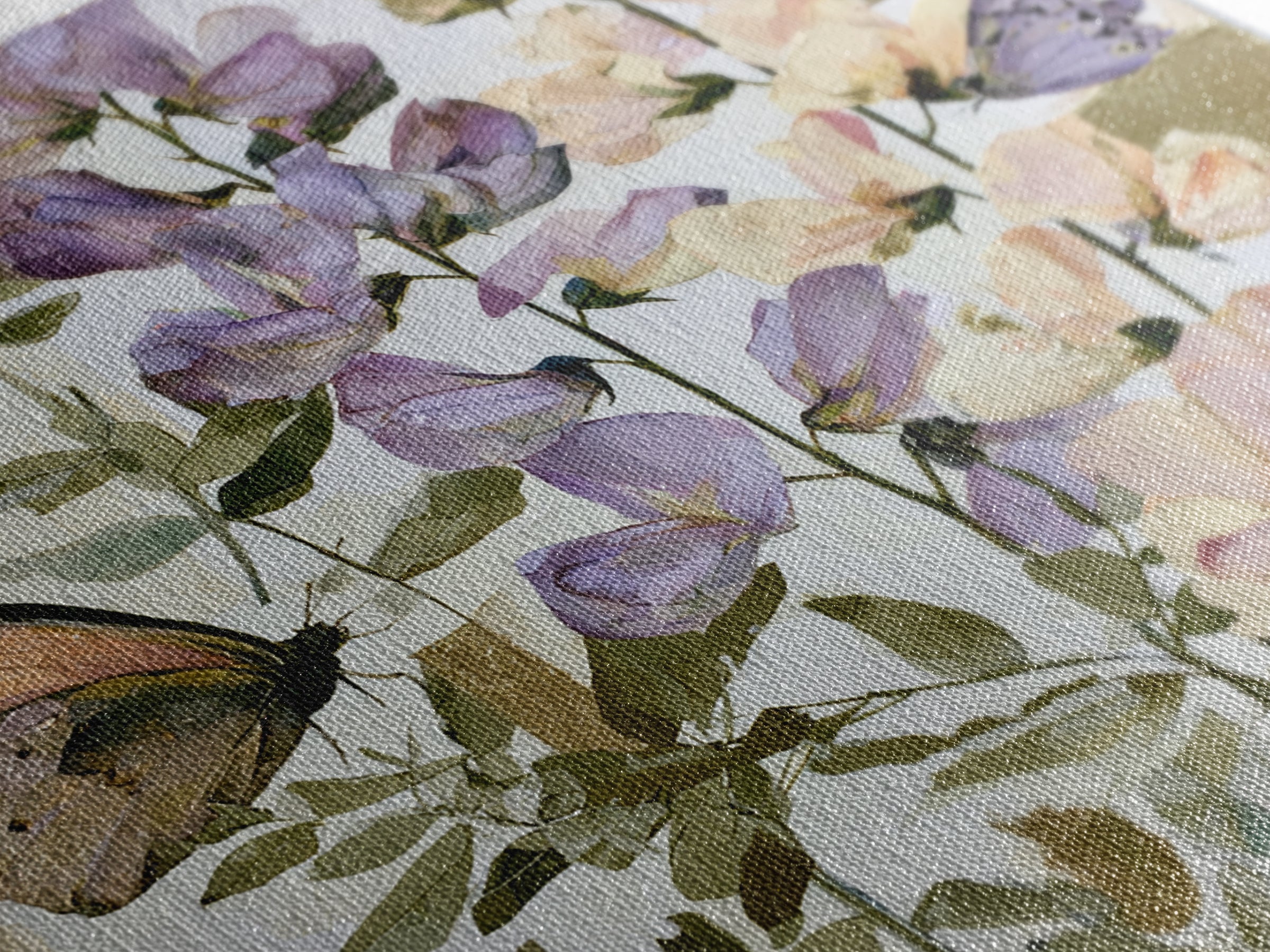 Botanical Collage with Butterflies and Old Paper Canvas Print, Eclectic Art, Digital Prints, Living Room Decor, Eclectic, ECL-1x1-61
