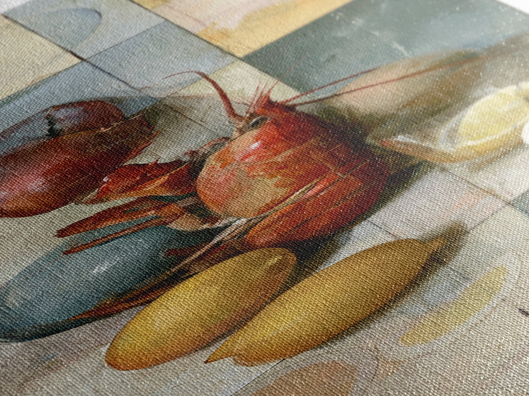 Unexpected Lobster and Lemons Still Life Canvas Print, Eclectic Art, Art, Living Room Decor, Fine Art, Eclectic, Large Wall Art, ECL-1x3-78