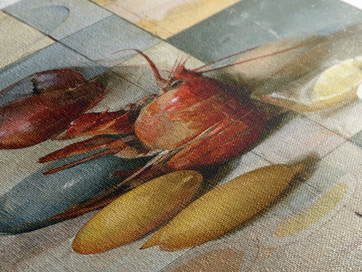 Unexpected Lobster and Lemons Still Life Canvas Print, Eclectic Art, Art, Living Room Decor, Fine Art, Eclectic, Large Wall Art, ECL-1x3-78