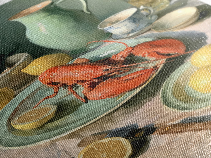 Unexpected Lobster and Lemons Still Life Framed Canvas Print, Eclectic Art, Digital Art, Living Room Decor, Abstract Art, ECL-2x3-26