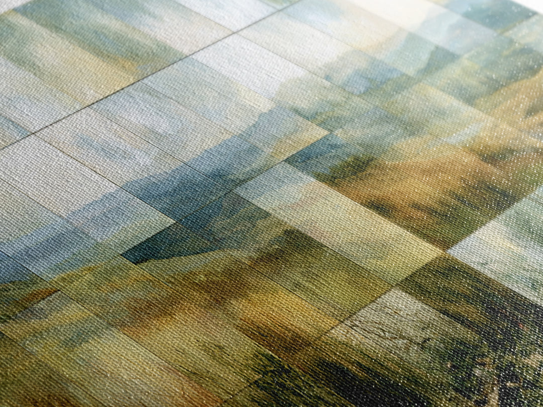 Playful Checkerboard Landscape Framed Canvas Print, Eclectic Art, Fine Art Print, Living Room Decor, Watercolor Art, Eclectic, ECL-3x1-1