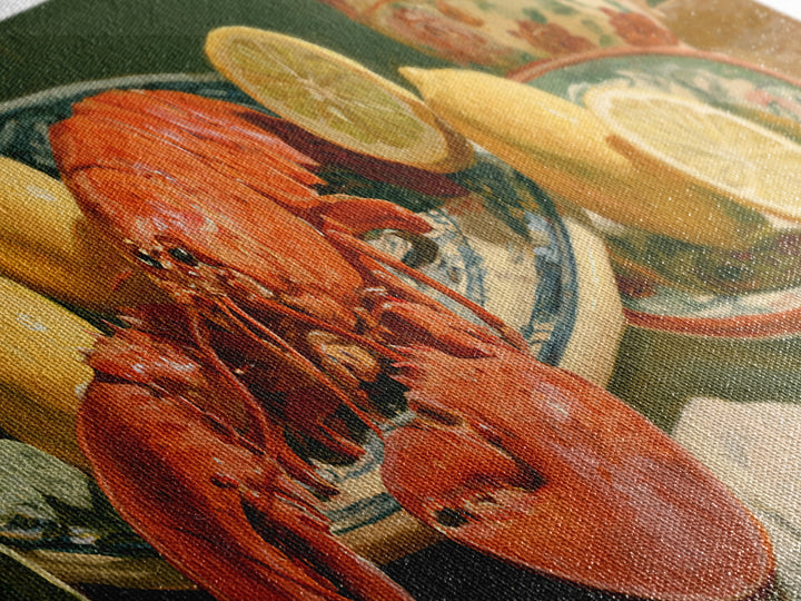 Unexpected Lobster and Lemons Still Life Framed Canvas Print, Eclectic Art, Large Wall Art, Living Room Decor, Eclectic, ECL-3x1-10