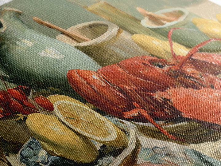 Unexpected Lobster and Lemons Still Life Framed Canvas Print, Eclectic Art, Dopamine Decor, Living Room Decor, Eclectic, ECL-3x1-82