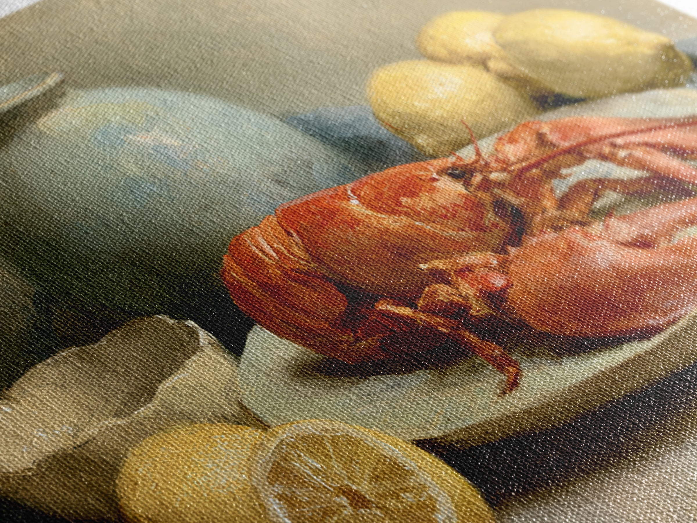 Unexpected Lobster and Lemons Still Life Canvas Print, Eclectic Art, Boho Wall Art, Living Room Decor, Oil Painting, Eclectic, ECL-3x2-22
