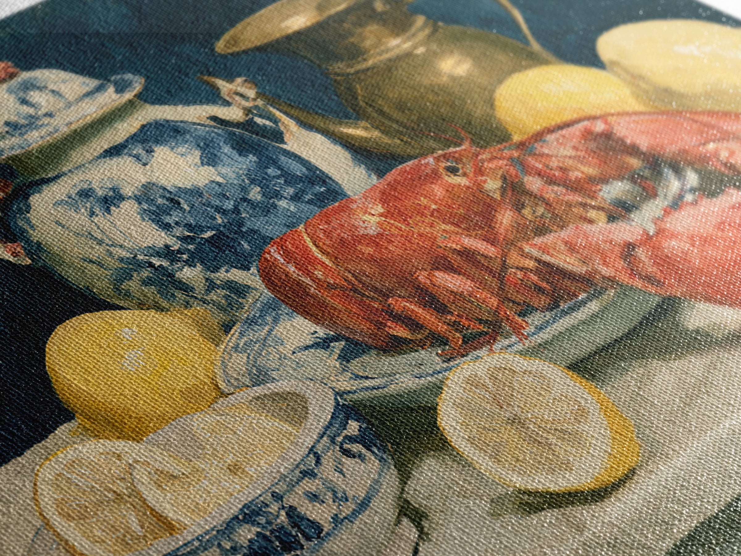 Unexpected Lobster and Lemons Still Life Framed Canvas Print, Eclectic Art, Neutral Decor, Living Room Decor, Eclectic, ECL-3x2-46