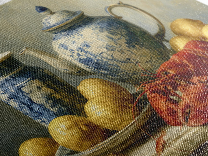 Unexpected Lobster and Lemons Still Life Canvas Print, Eclectic Art, Living Room Decor, Abstract Art, Eclectic, ECL-3x2-94