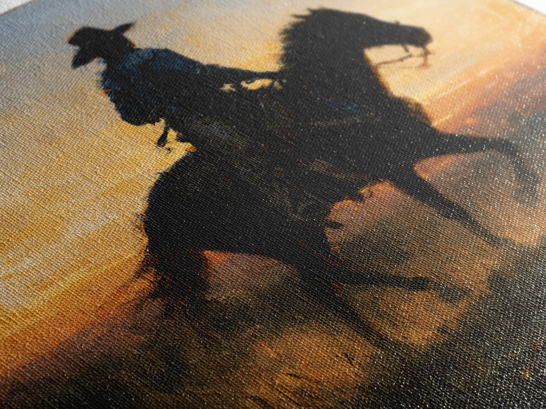 Equestrian Rider Silhouette at Sunrise Canvas Print, Equestrian Art, Modern Decor, Living Room Decor, Fine Art, Equestrian, EQU-1x1-75