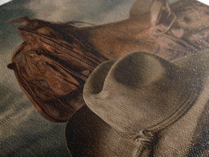 Cowgirl Hat and Reins Still Life Framed Canvas Print, Equestrian Art, Statement Artwork, Living Room Decor, Equestrian, EQU-1x1-83