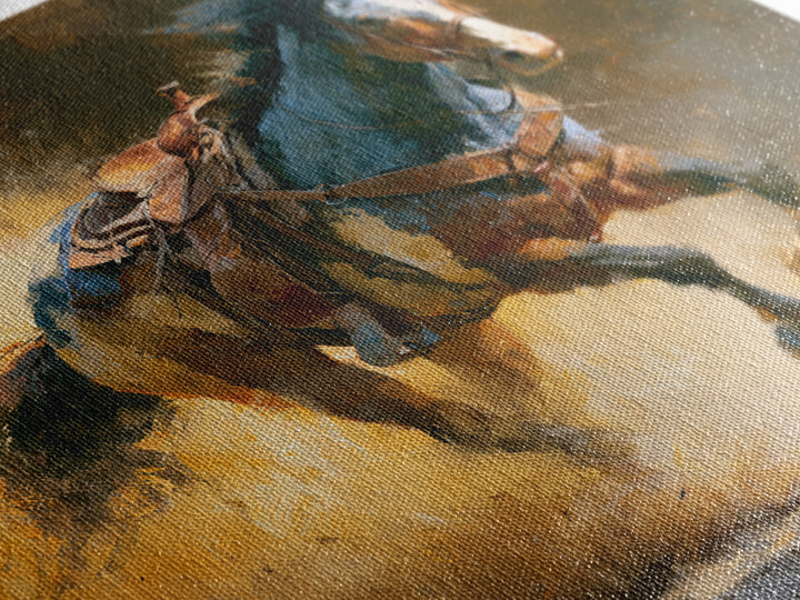 Galloping Horse in Golden Dust and Sunlight Canvas Print, Equestrian Art, Wall Art, Living Room Decor, Oil Painting, Equestrian, EQU-1x1-97