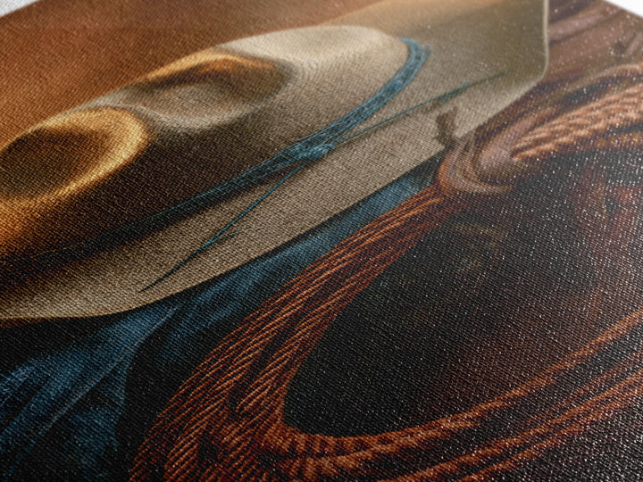 Cowgirl Hat and Reins Still Life Framed Canvas Print, Equestrian Art, Digital Print, Living Room Decor, Fine Art, Equestrian, EQU-1x3-47