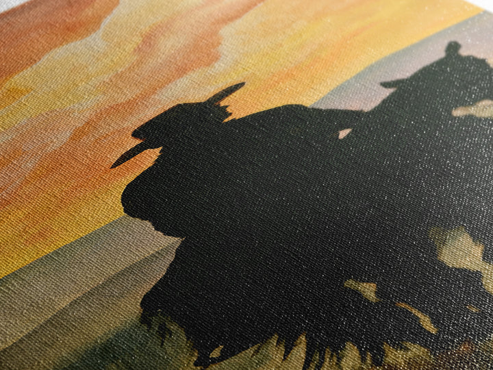 Equestrian Rider Silhouette at Sunrise Canvas Print, Equestrian Art, French Country Decor, Living Room Decor, Equestrian, EQU-1x3-87