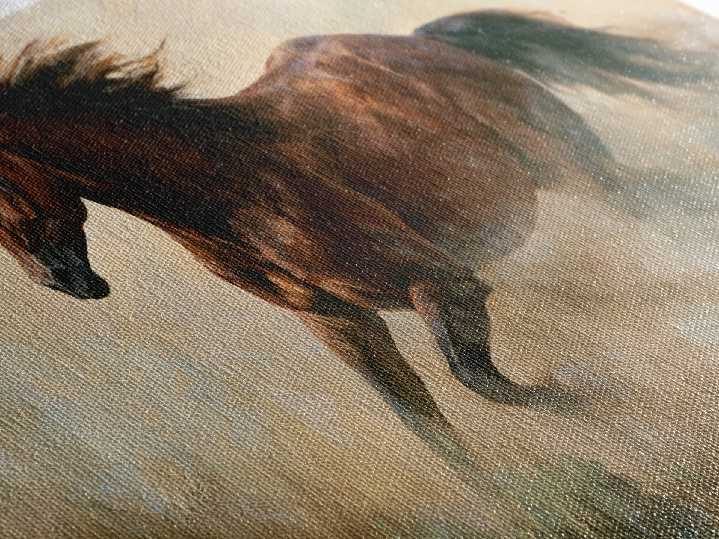 Galloping Horse in Golden Dust and Sunlight Canvas Print, Equestrian Art, Wall Art, Living Room Decor, Oil Painting, Equestrian, EQU-2x1-21