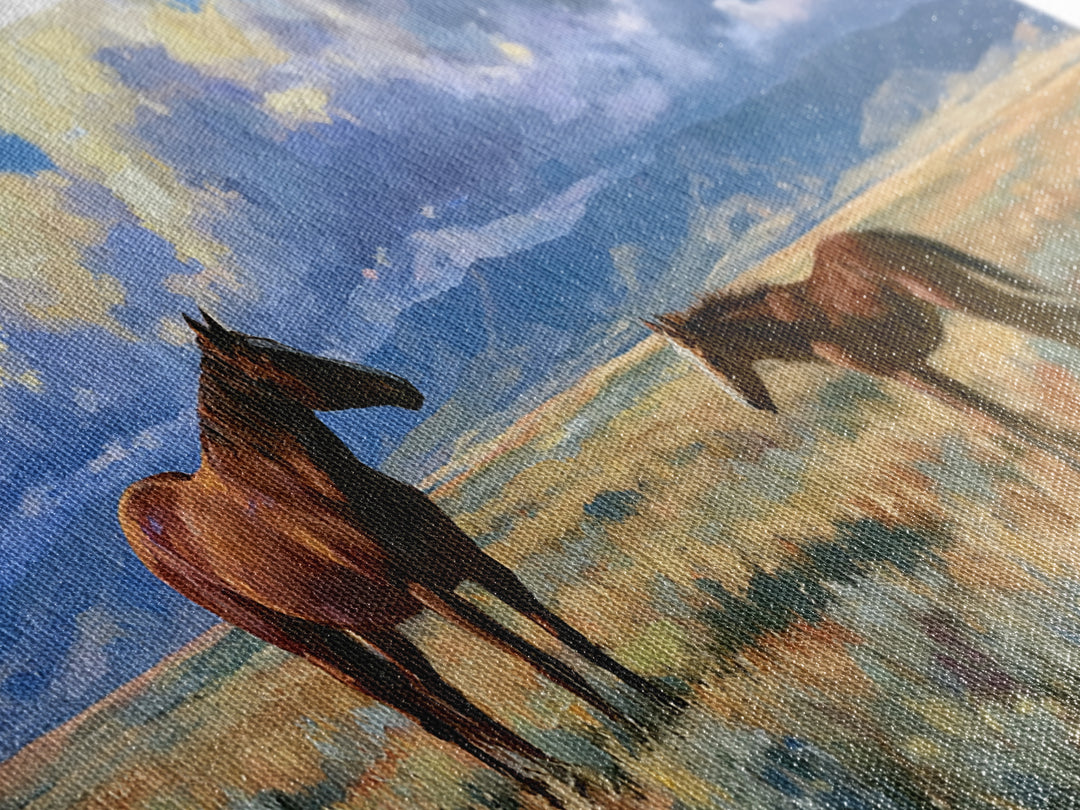 Horse and Foal Framed Canvas Print, Equestrian Art, Modern Wall Art, Living Room Decor, Oil Painting, Equestrian, Western Art, EQU-2x1-80