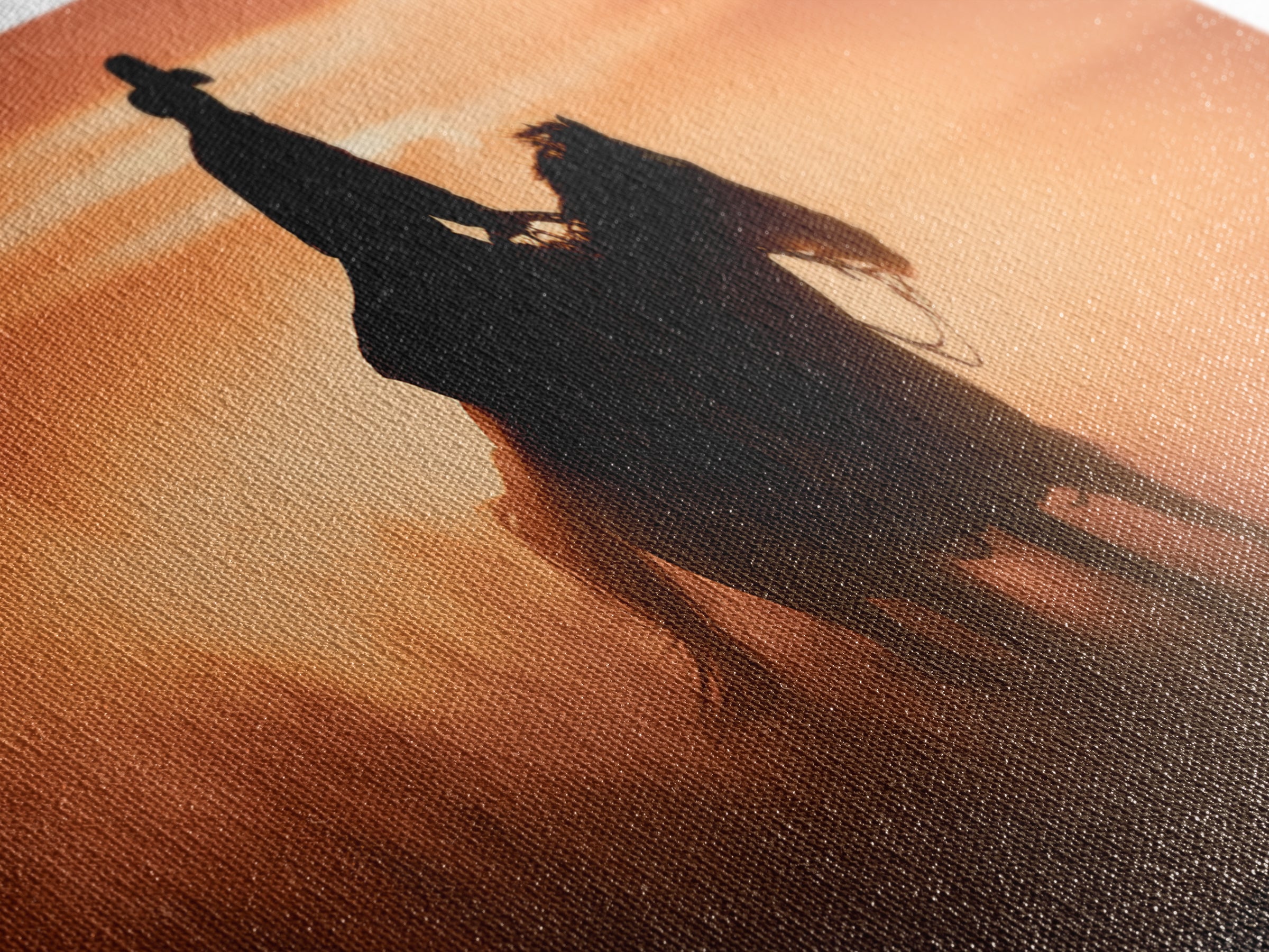 Equestrian Rider Silhouette at Sunrise Canvas Print, Equestrian Art, Room Decor, Living Room Decor, Fine Art, Equestrian, EQU-3x1-91