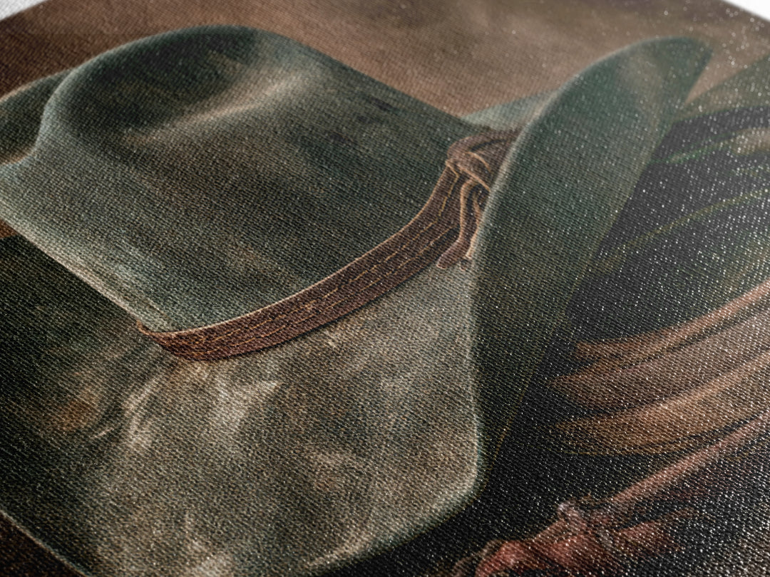 Cowgirl Hat and Reins Still Life Framed Canvas Print, Equestrian Art, Digital Print, Living Room Decor, Fine Art, Equestrian, EQU-3x2-15