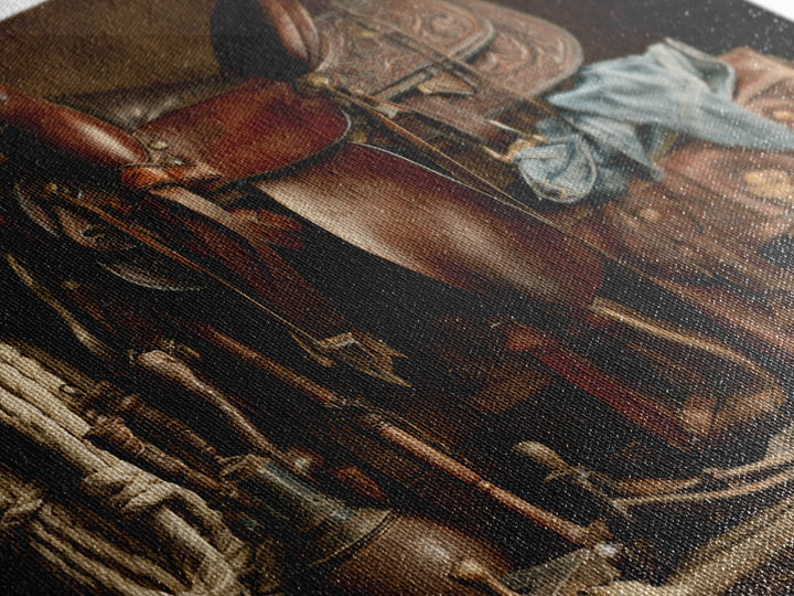 Stable Tools Arranged Like Old Master Still Canvas Print, Equestrian Art, Boho Wall Art, Living Room Decor, Equestrian, EQU-3x2-3
