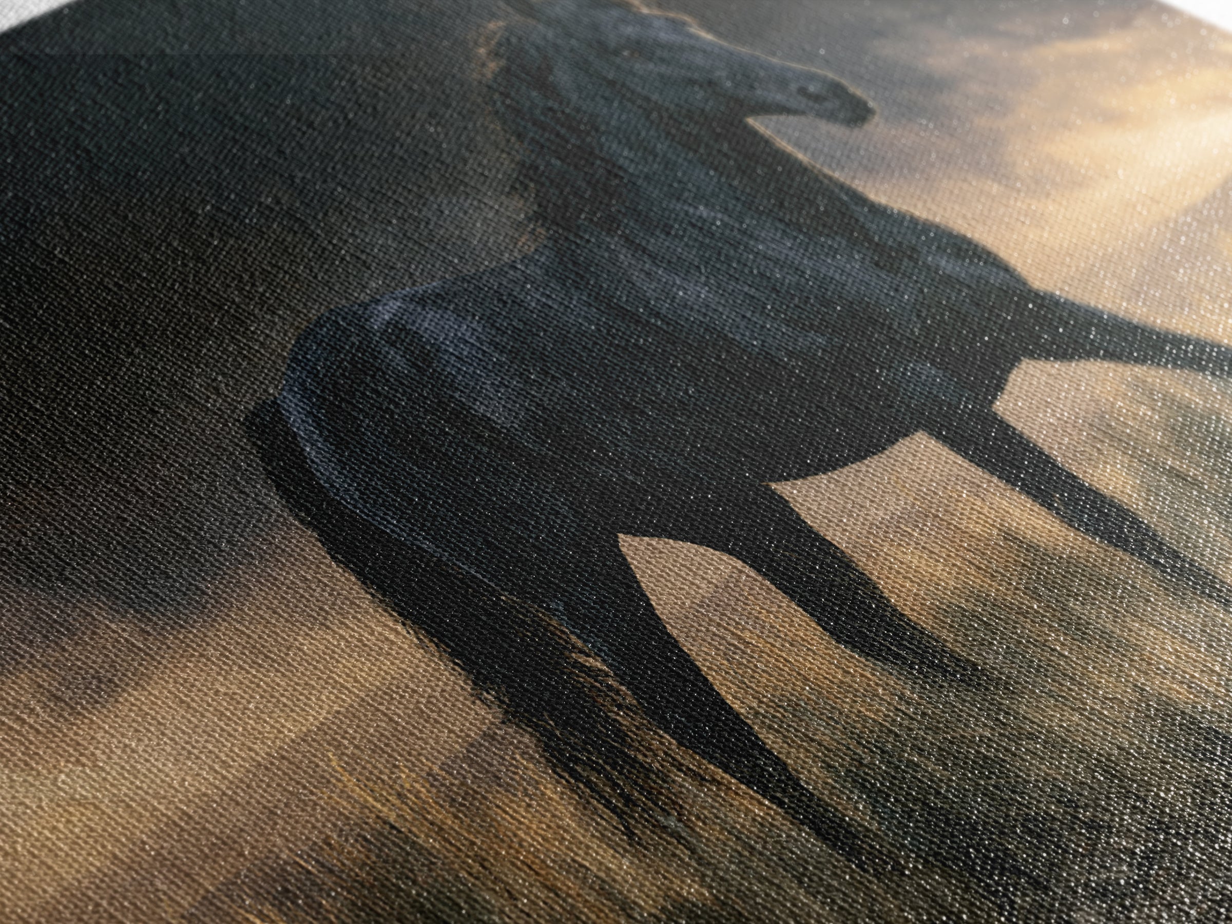 Black Horse Portrait on Deep Charcoal Background Canvas Print, Equestrian Art, Green Wall Art, Living Room Decor, Equestrian, EQU-3x2-78