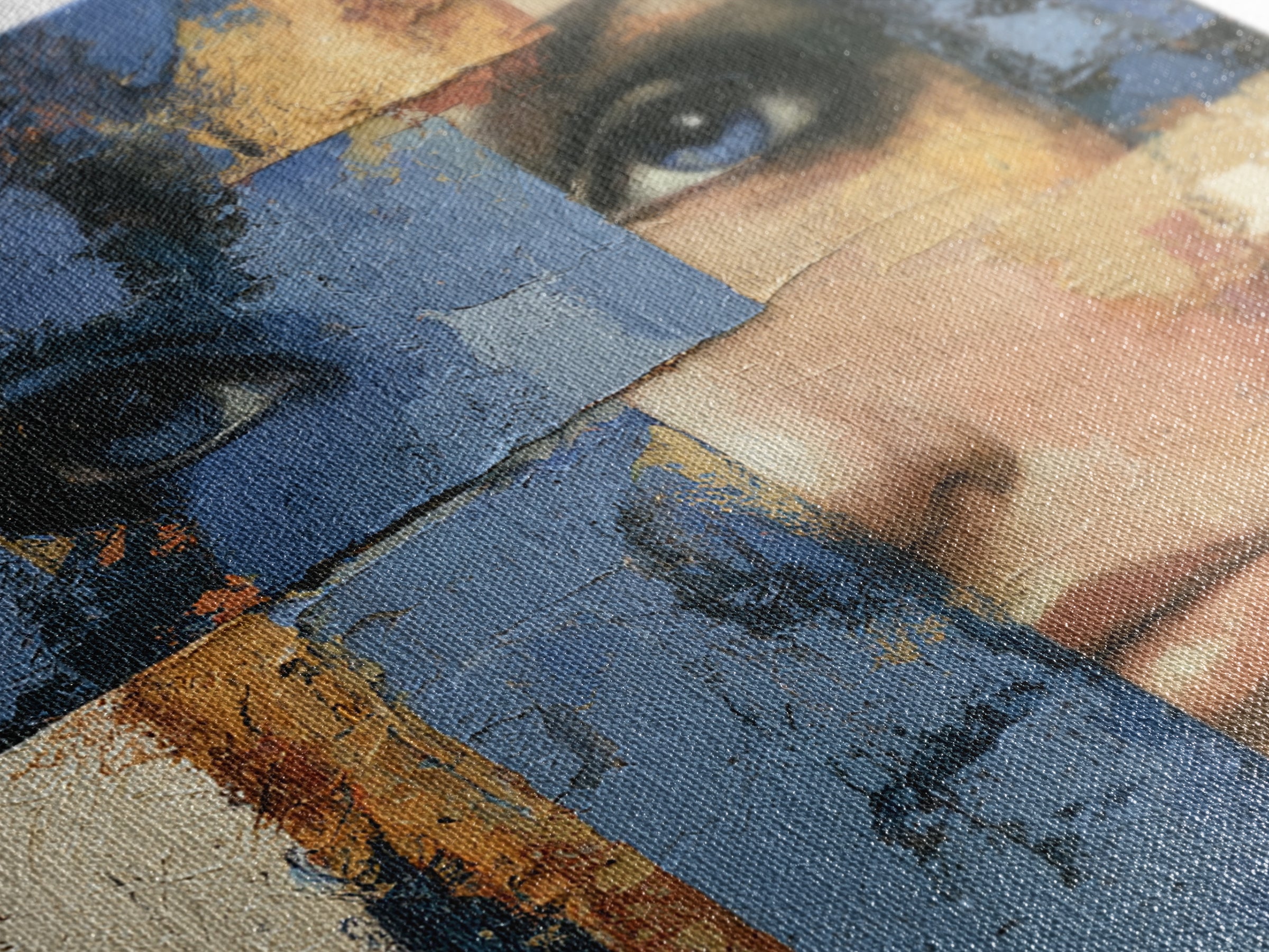 Woman in Blue with Dramatic Expressive Eyes Canvas Print, Expressionist Art, Room Decor, Living Room Decor, Expression, EXP-1x1-40