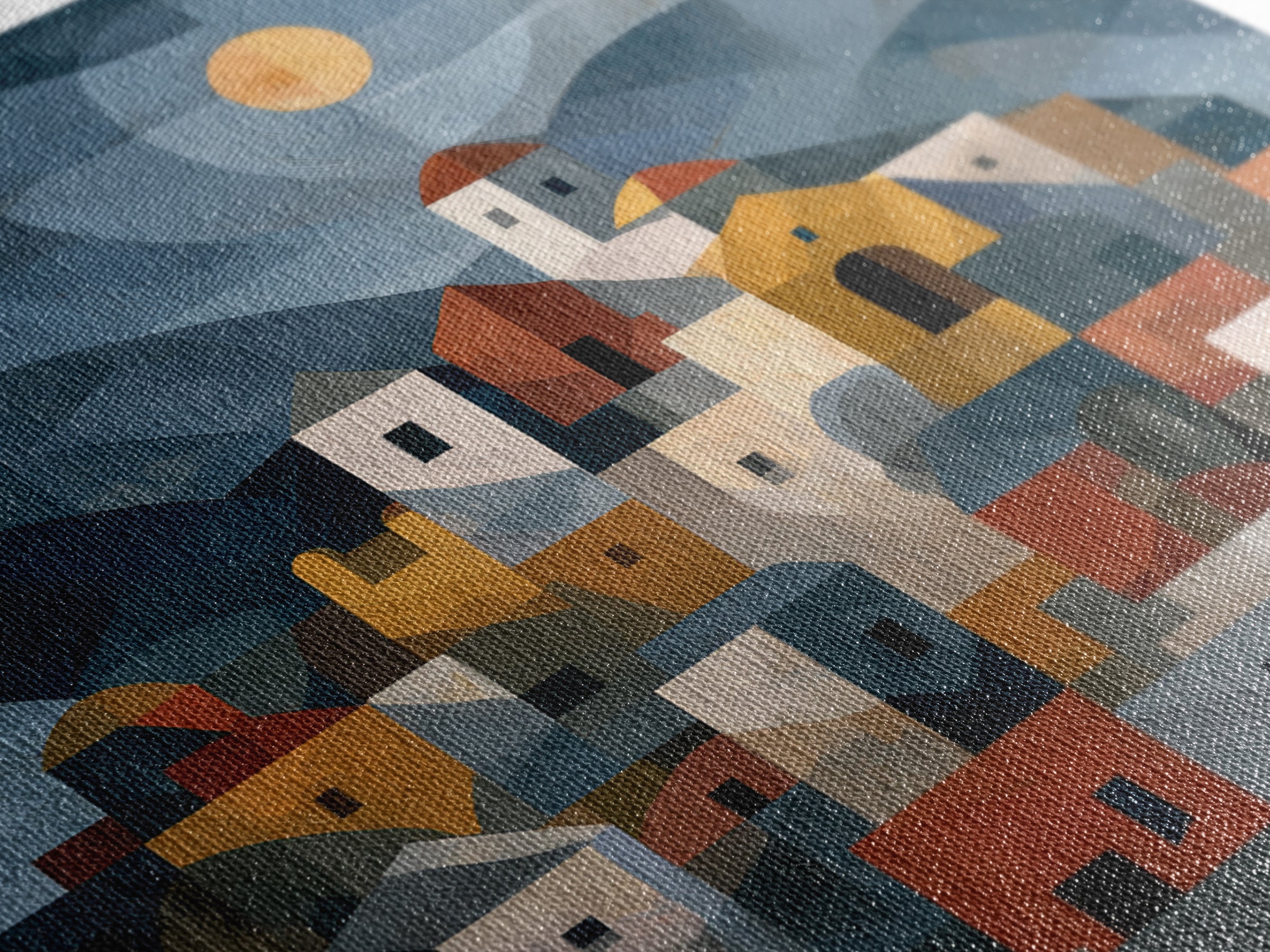 Moonlit Village with Swirling Unnatural Color Canvas Print, Expressionist Art, Unique Wall Art, Living Room Decor, Expression, EXP-1x1-60