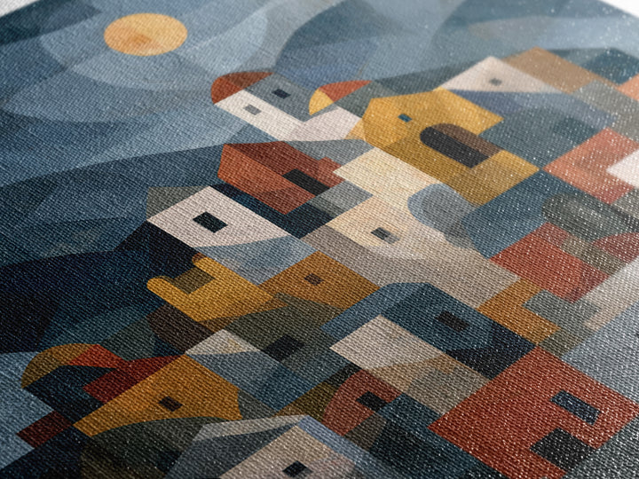 Moonlit Village with Swirling Unnatural Color Canvas Print, Expressionist Art, Unique Wall Art, Living Room Decor, Expression, EXP-1x1-60