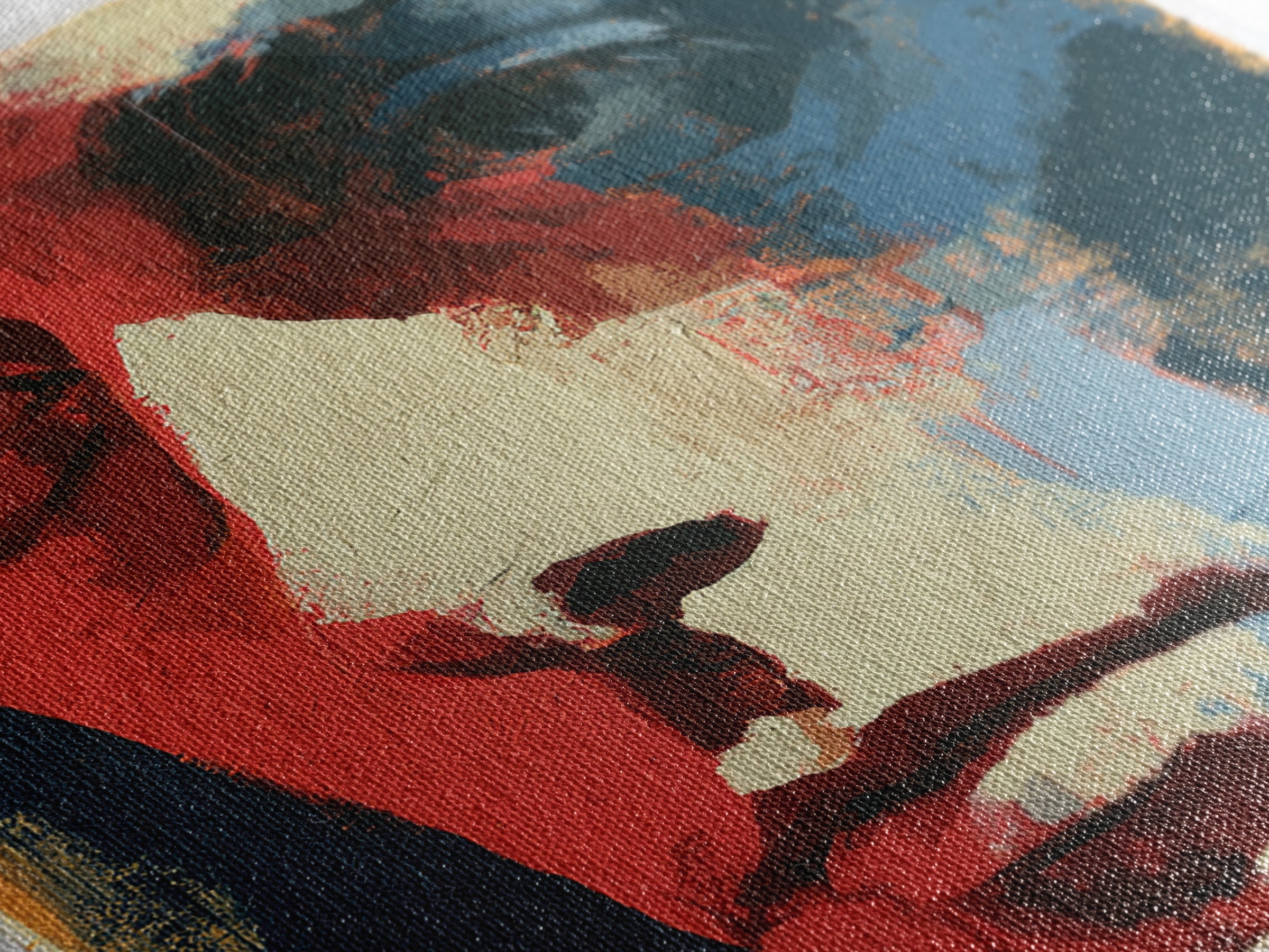 Emotional Portrait with Bold Red and Blue Canvas Print, Expressionist Art, Textured Painting, Living Room Decor, Expression, EXP-1x1-98
