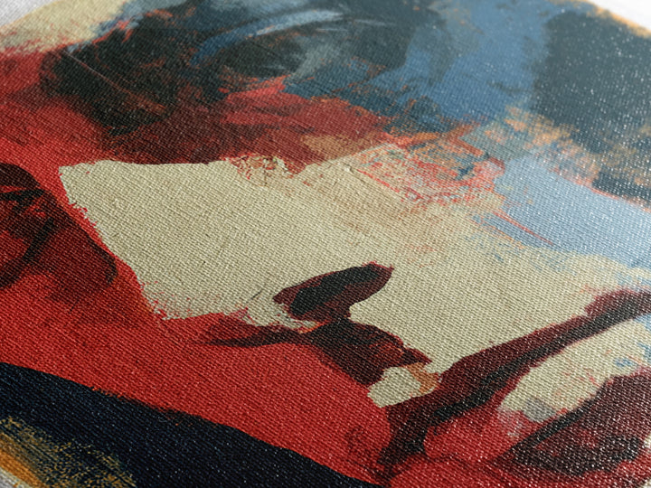 Emotional Portrait with Bold Red and Blue Canvas Print, Expressionist Art, Textured Painting, Living Room Decor, Expression, EXP-1x1-98
