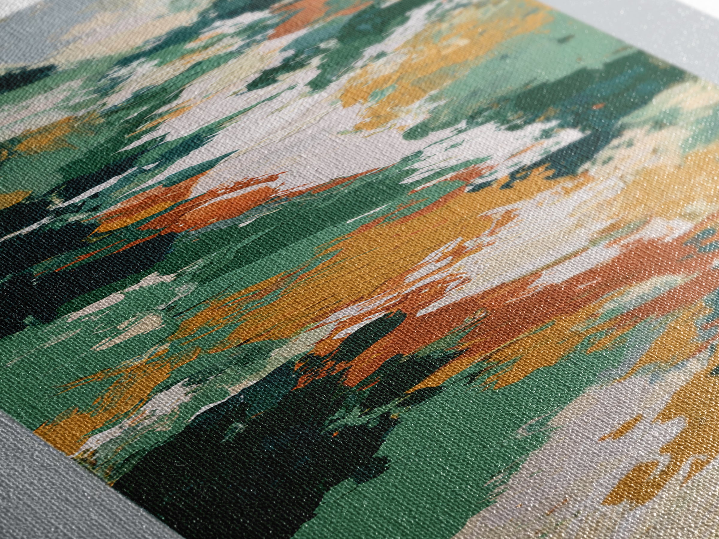 Garden Path with Thick Green and Orange Canvas Print, Expressionist Art, Textured Painting, Living Room Decor, Expression, EXP-1x3-98