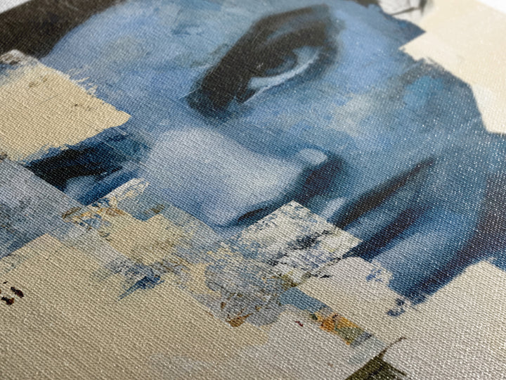Woman in Blue with Dramatic Expressive Eyes Canvas Print, Expressionist Art, Modern Decor, Living Room Decor, Expression, EXP-2x3-24