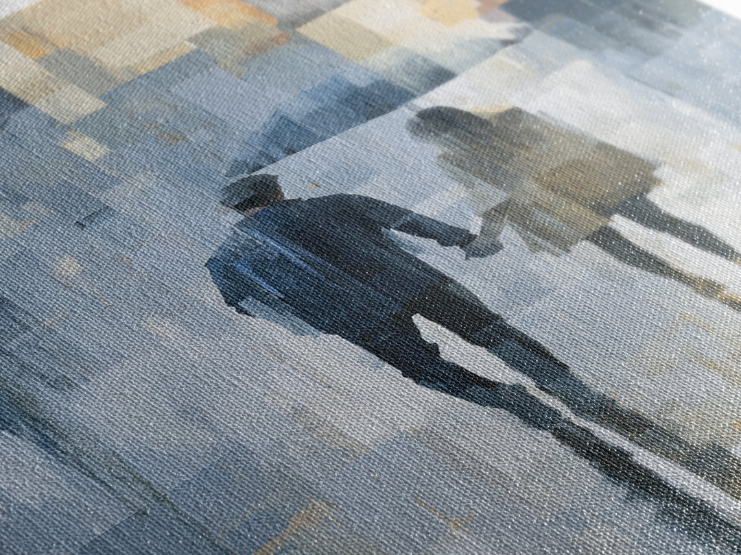Couple Walking Through Rain Canvas Print, Expressionist Art, Canvas Art, Living Room Decor, Expression, Moody Wall Art, EXP-2x3-79