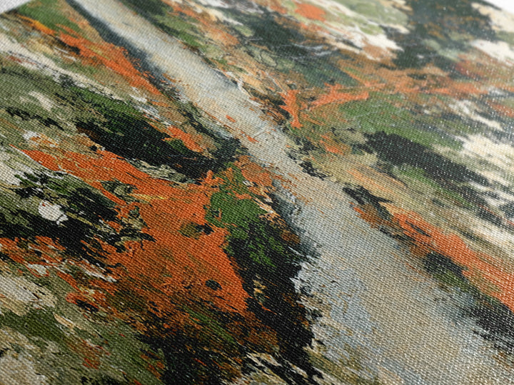Garden Path with Thick Green and Orange Canvas Print, Expressionist Art, Blue Wall Art, Living Room Decor, Fine Art, Expression, EXP-3x1-6