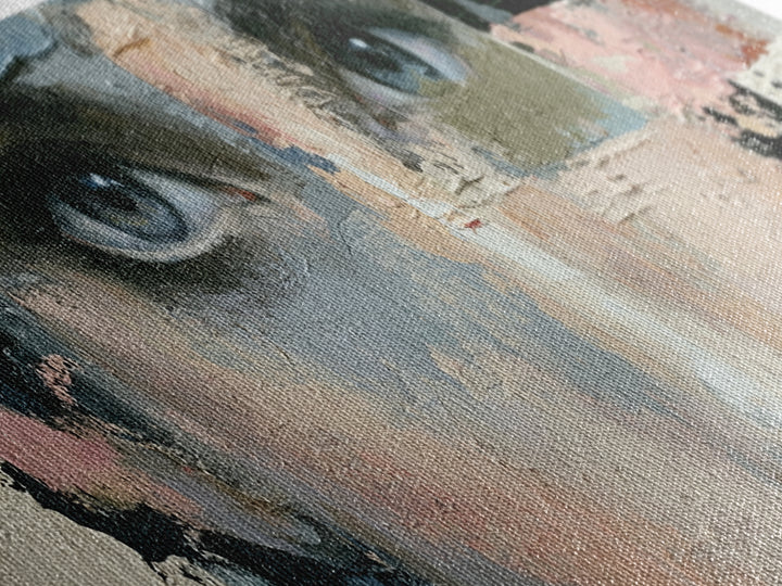 Woman in Blue with Dramatic Expressive Eyes Canvas Print, Expressionist Art, Painting, Living Room Decor, Fine Art, Expression, EXP-3x1-80