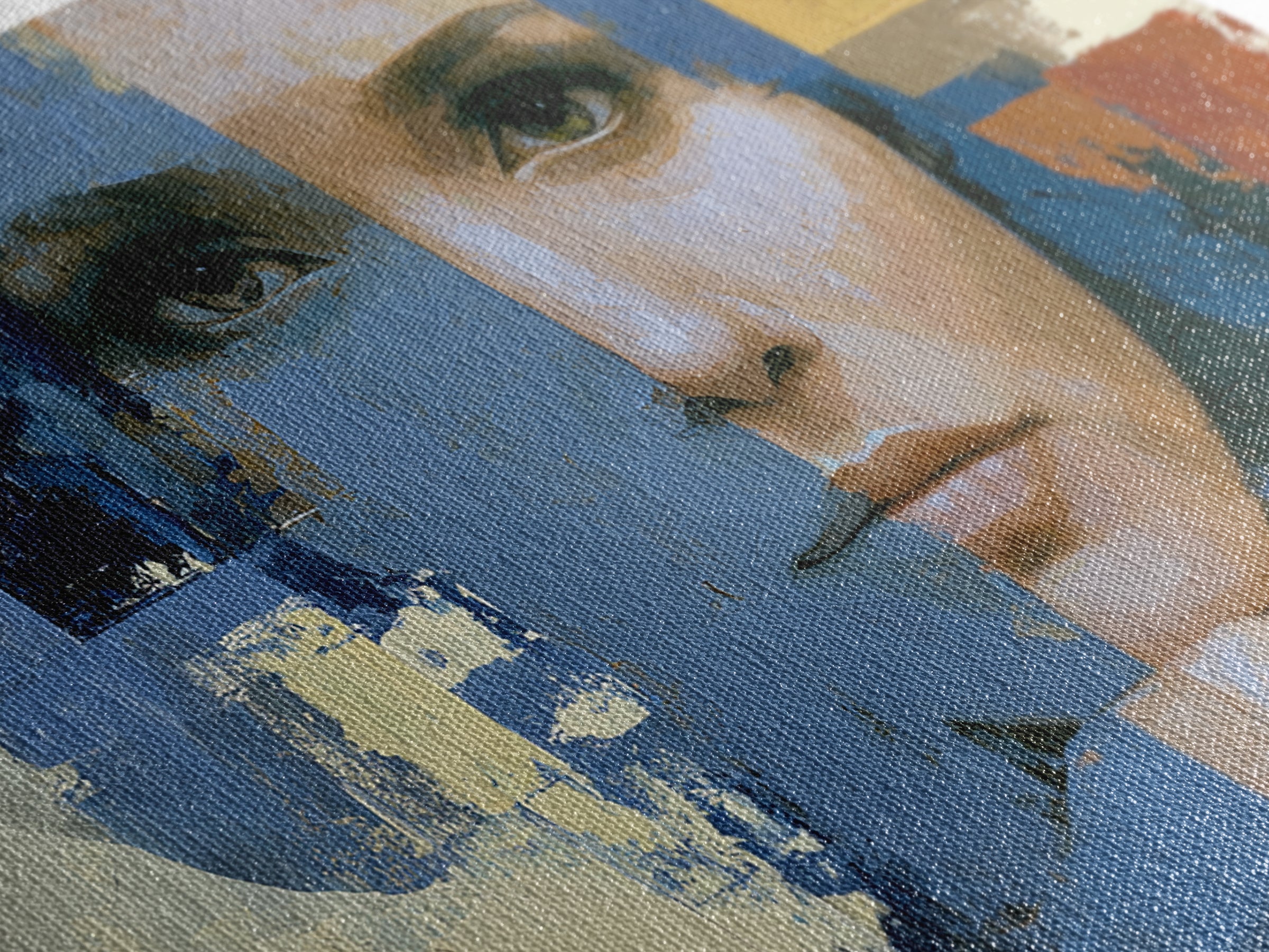 Woman in Blue with Dramatic Expressive Eyes Canvas Print, Expressionist Art, Modern Art, Living Room Decor, Expression, EXP-3x2-20