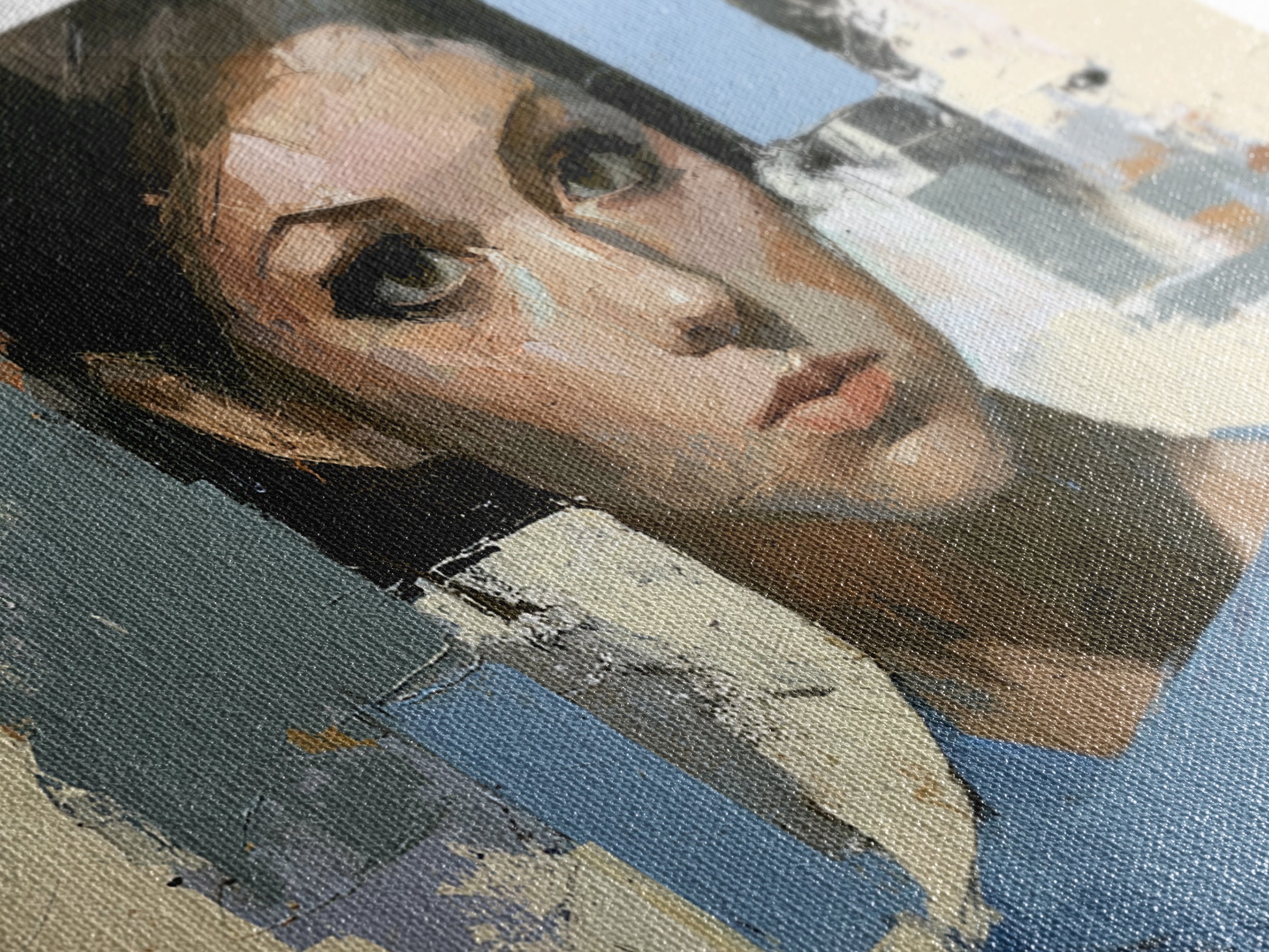 Woman in Blue with Dramatic Expressive Eyes Canvas Print, Expressionist Art, Colorful Wall Art, Living Room Decor, Expression, EXP-3x2-44