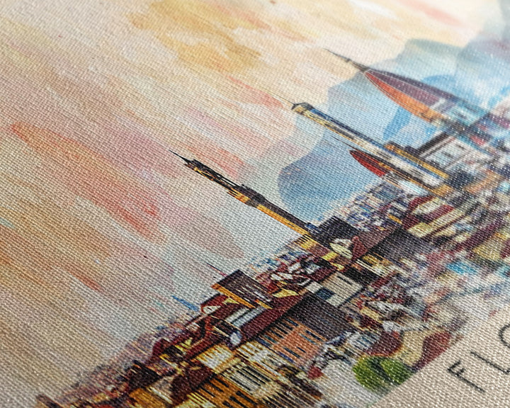 Florence Italy Panoramic Travel Poster, Framed Canvas Print or Metal Wall Art, Travel Art, Home Decor, Panoramic Painting, Midcentury Art