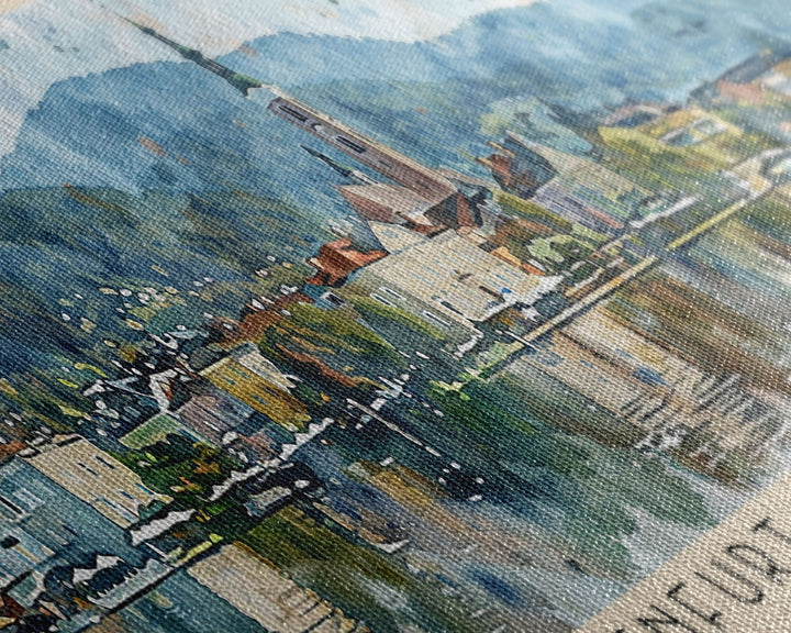 Klagenfurt Austria Panoramic Travel Poster, Framed Canvas Print or Metal Wall Art, Travel Art, Home Decor, Panoramic Painting, Midcentury Art