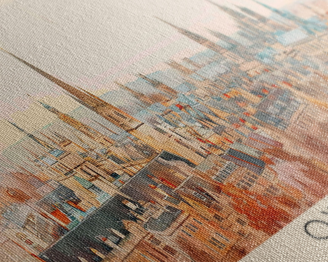 Oxford United Kingdom Panoramic Travel Poster, Framed Canvas Print or Metal Wall Art, Travel Art, Home Decor, Panoramic Painting, Midcentury Art