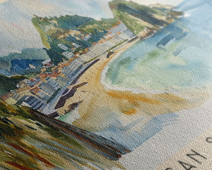 San Sebastian Spain Panoramic Travel Poster, Framed Canvas Print or Metal Wall Art, Travel Art, Home Decor, Panoramic Painting, Midcentury Art