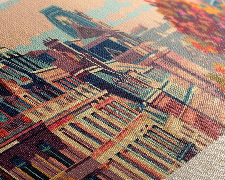 Brussels Belgium Panoramic Travel Poster, Framed Canvas Print or Metal Wall Art, Travel Art, Home Decor, Panoramic Painting, Midcentury Art