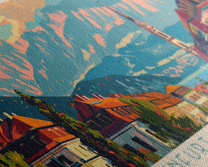 Klagenfurt Austria Panoramic Travel Poster, Framed Canvas Print or Metal Wall Art, Travel Art, Home Decor, Panoramic Painting, Midcentury Art