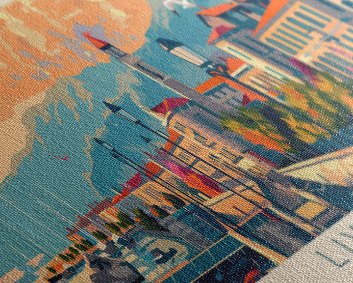 Livorno Italy Panoramic Travel Poster, Framed Canvas Print or Metal Wall Art, Travel Art, Home Decor, Panoramic Painting, Midcentury Art