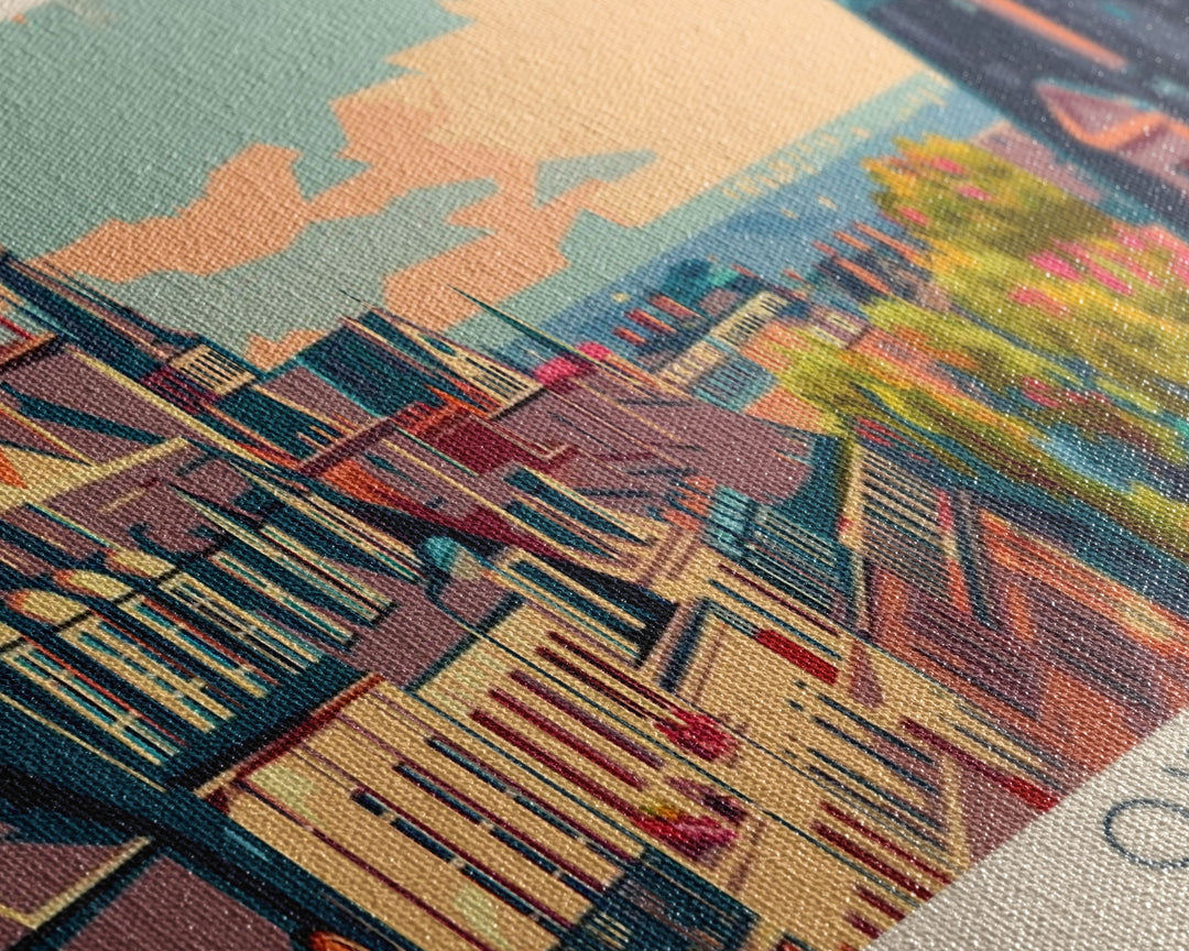 Oxford United Kingdom Panoramic Travel Poster, Framed Canvas Print or Metal Wall Art, Travel Art, Home Decor, Panoramic Painting, Midcentury Art