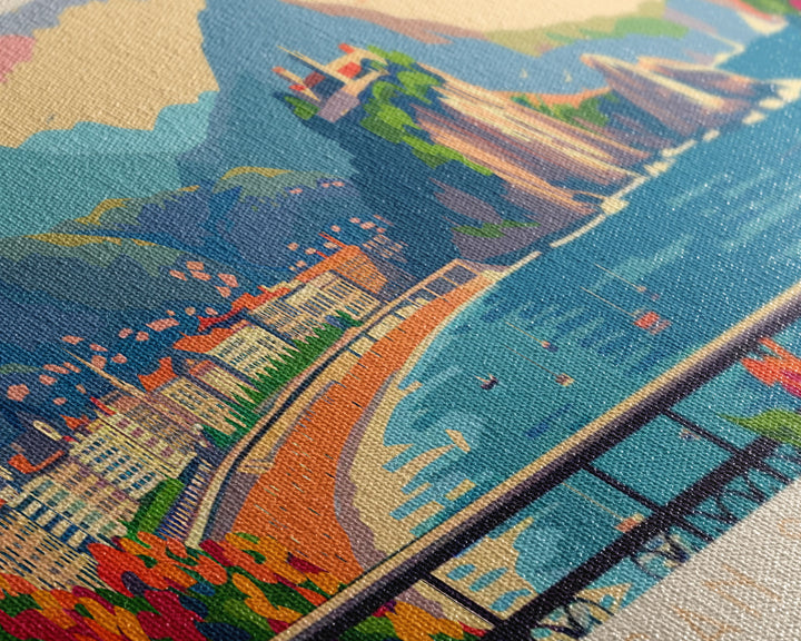 San Sebastian Spain Panoramic Travel Poster, Framed Canvas Print or Metal Wall Art, Travel Art, Home Decor, Panoramic Painting, Midcentury Art